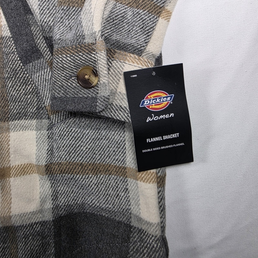 Dickies Women Flannel Shacket Jacket Small Gray Plaid Button Up Warm Workwear - Picture 4 of 14